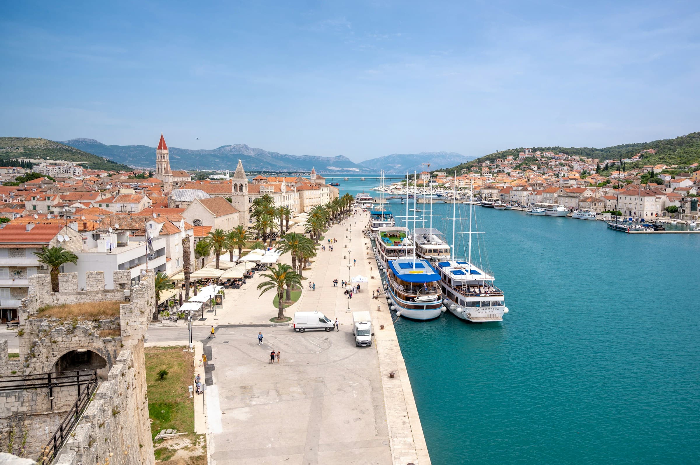 Trogir UNESCO Old Town and waterfront from the Adriatic