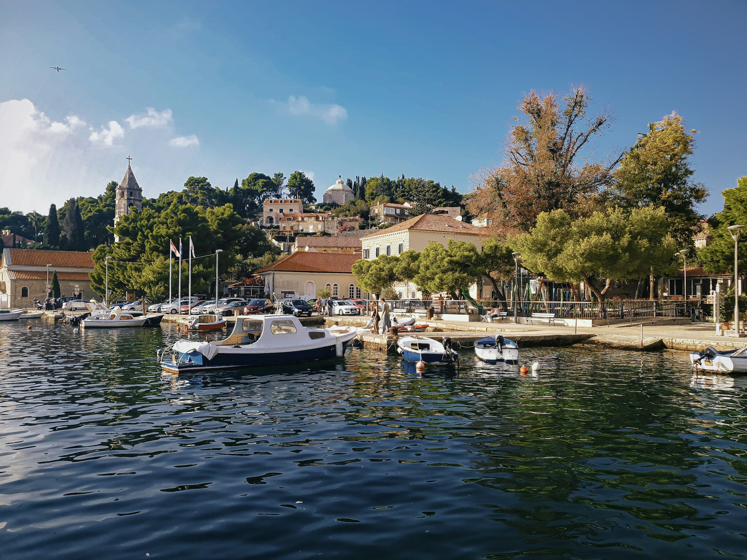 Cavtat old town with harbor, stone streets and historic buildings