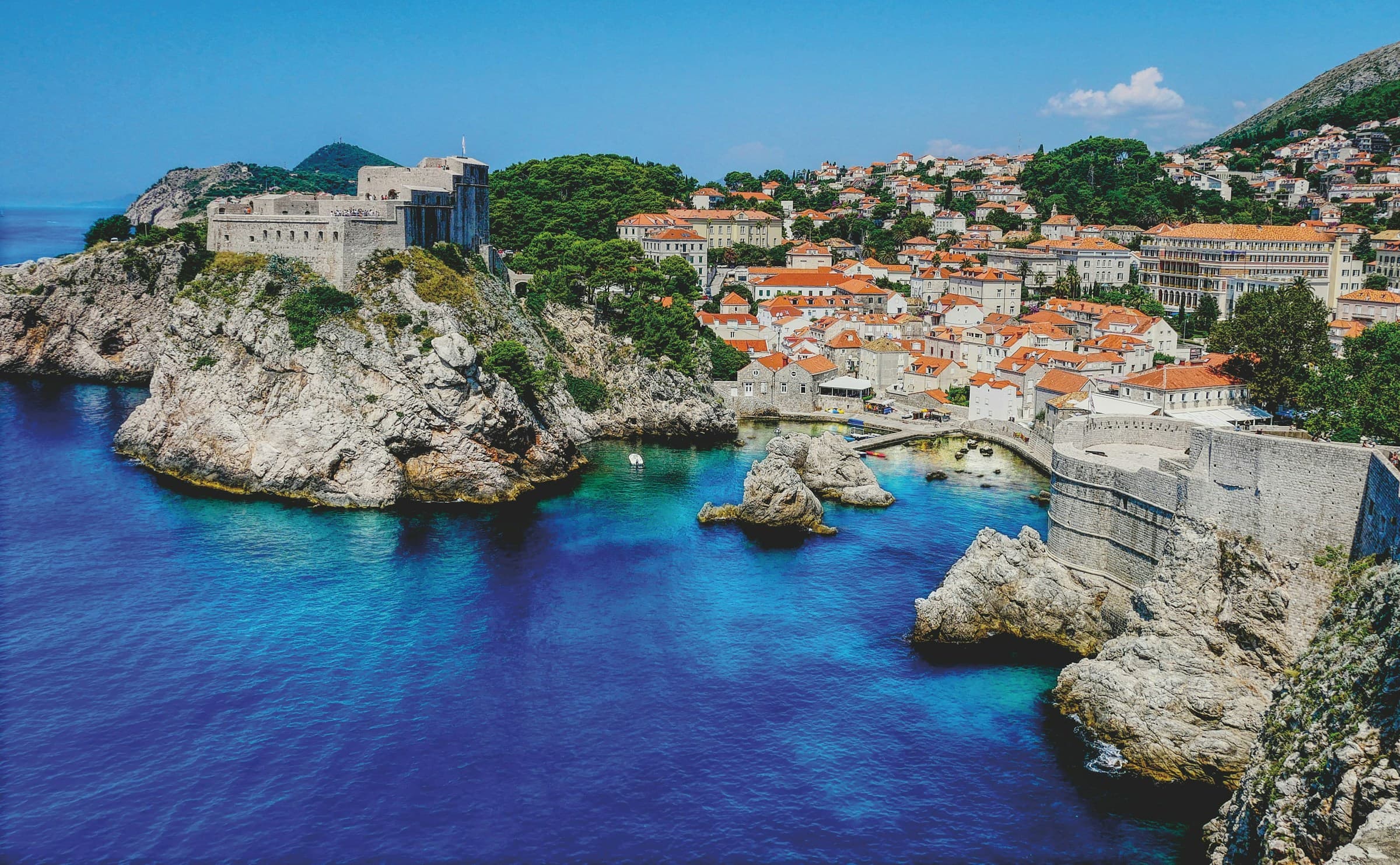 Boats in Dubrovnik harbour ready for day trip excursions
