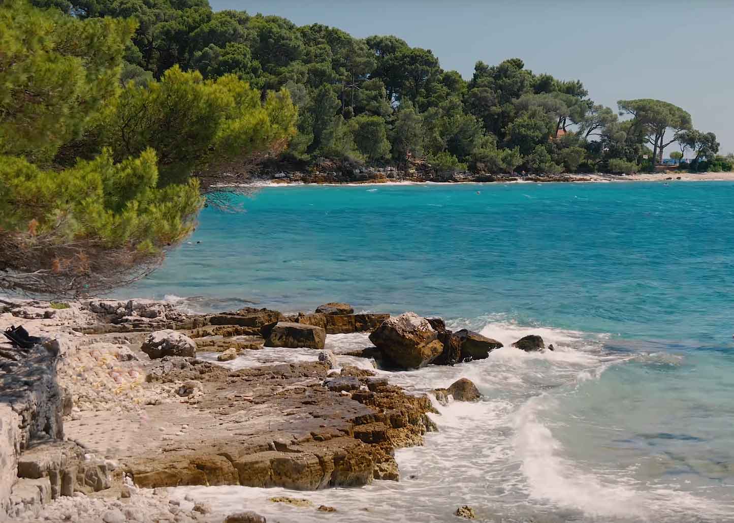 Mulini Beach in Rovinj with turquoise water near the old town