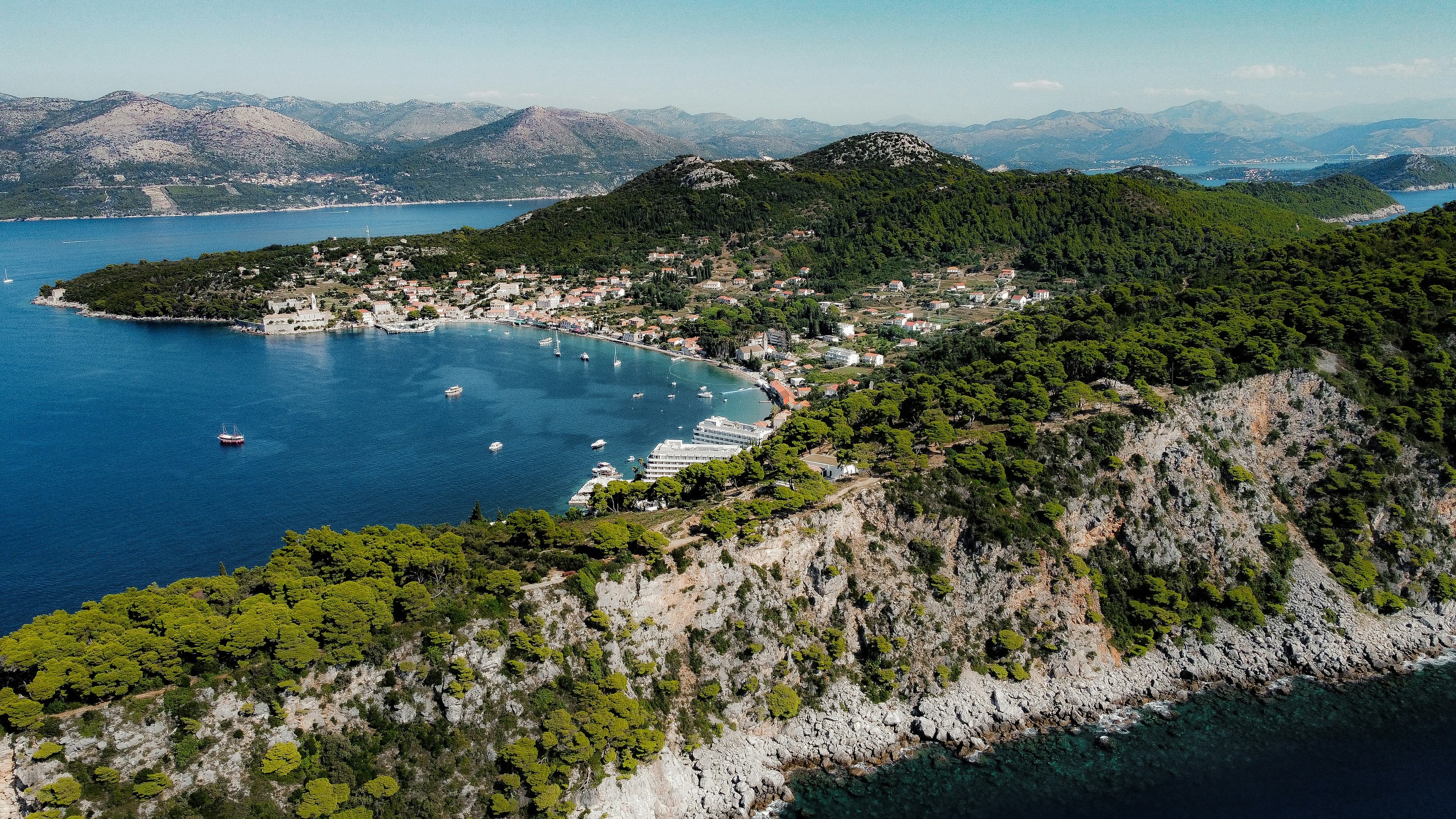 Aerial view of Lopud island in the Elaphiti Islands near Dubrovnik, Croatia