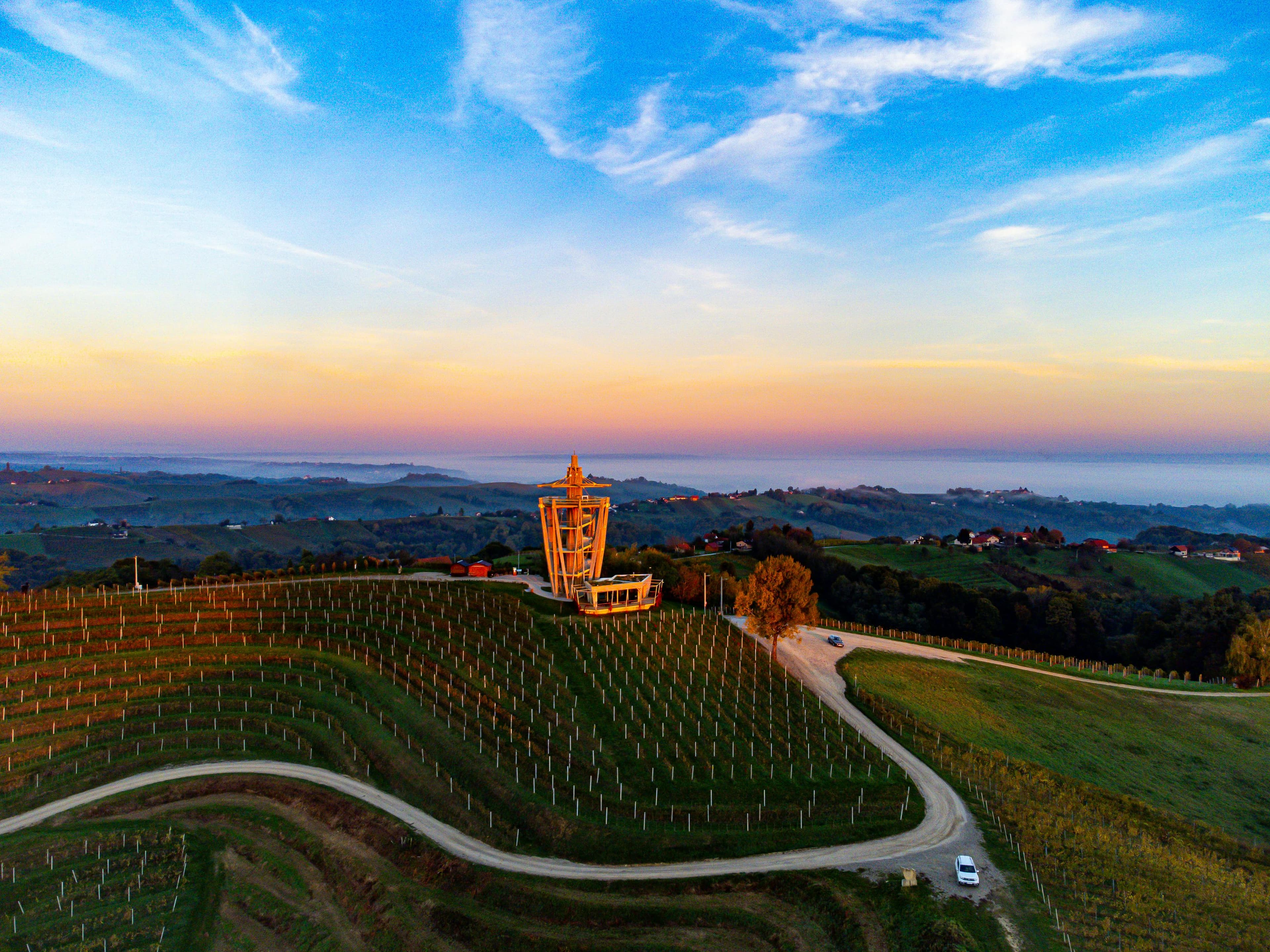 Vineyards and rolling hills in inland Croatia.