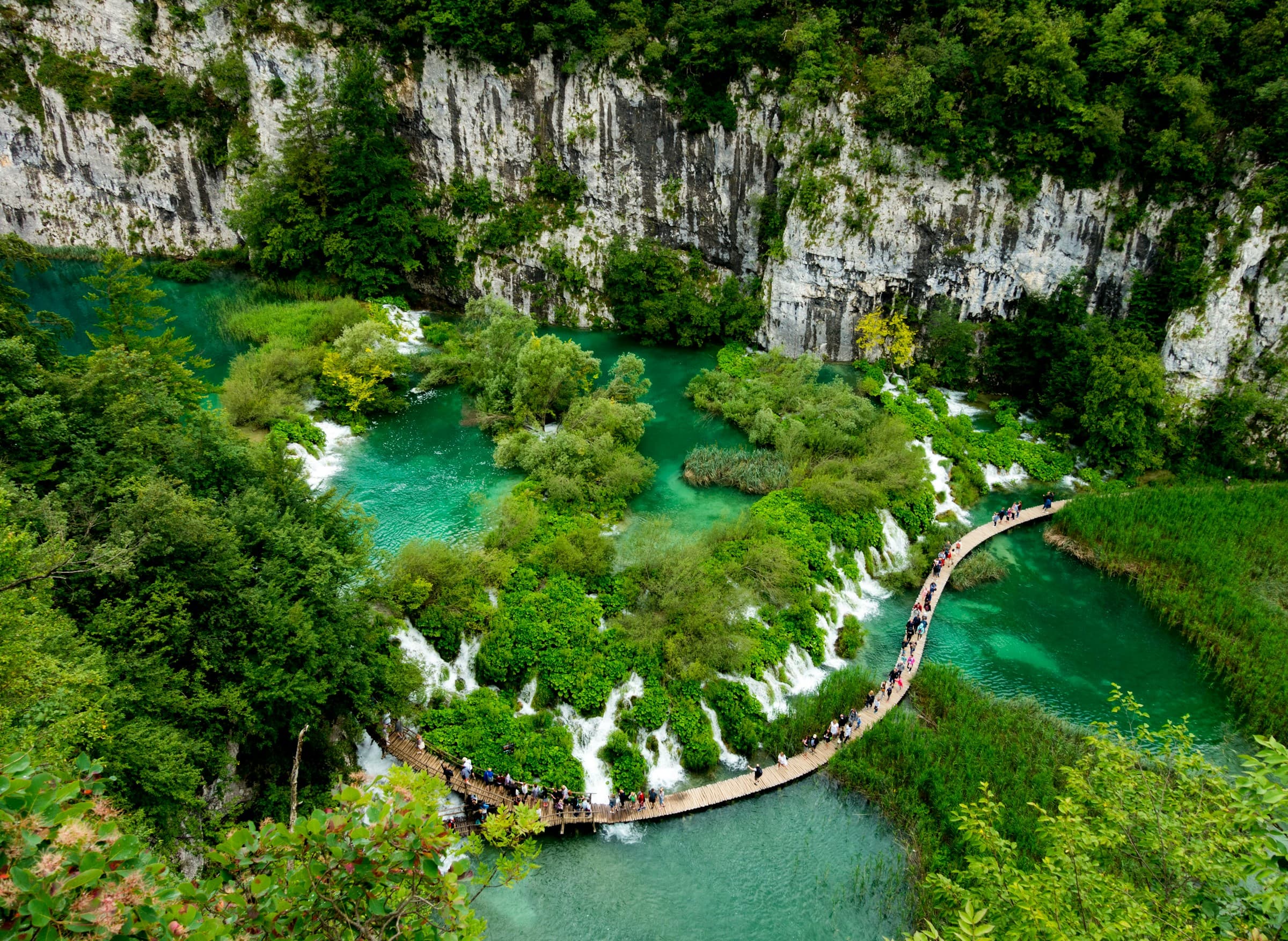 Wooden walkways over Plitvice waterfalls