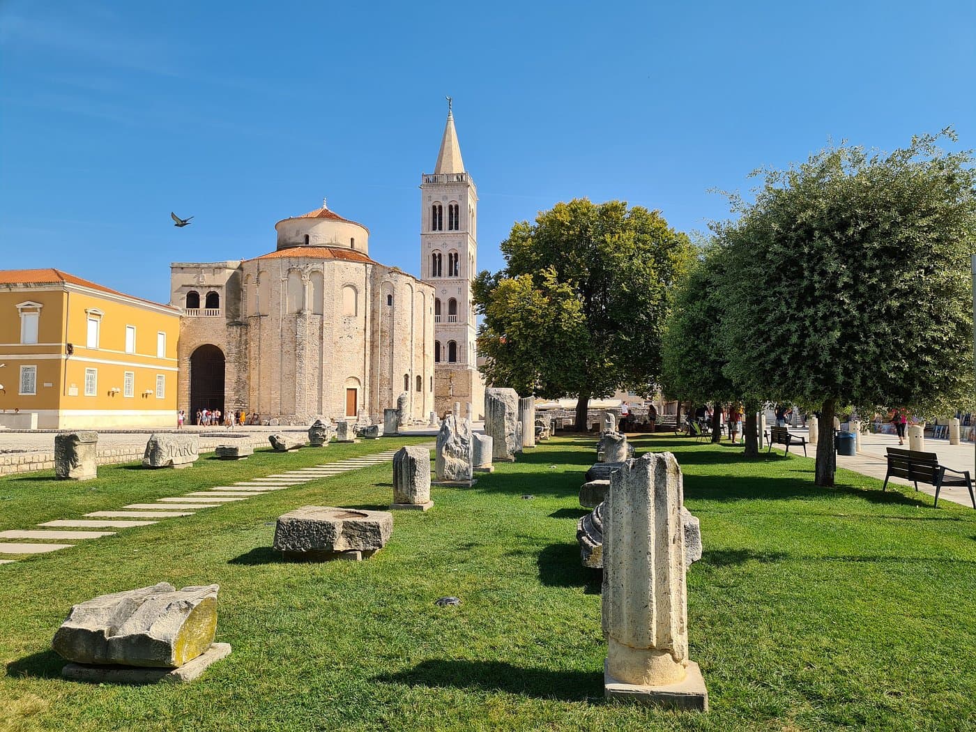 Zadar Roman Forum ruins with the Church of St. Donatus in the background