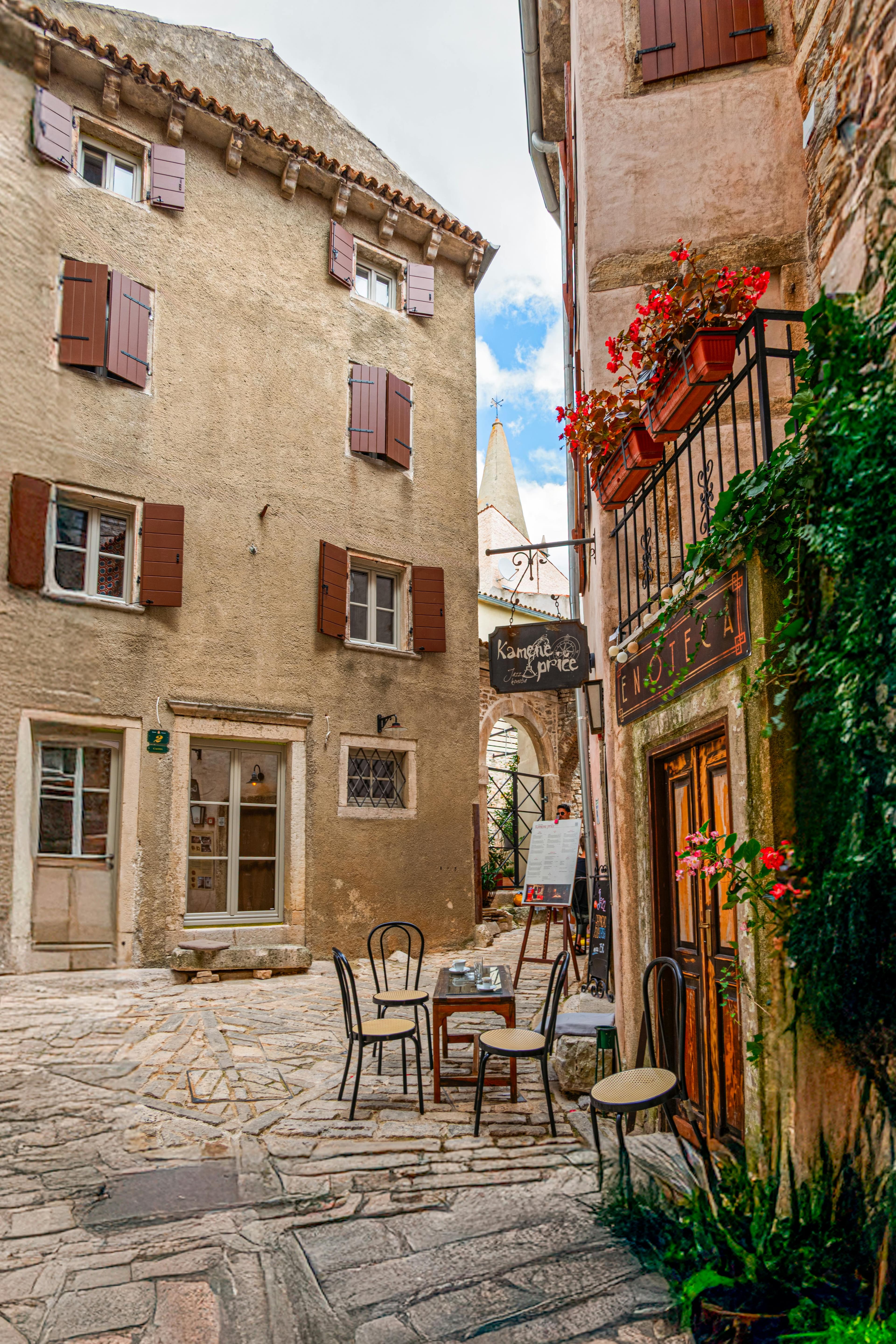 Narrow stone street in Bale, a medieval hilltop village in inland Istria, Croatia